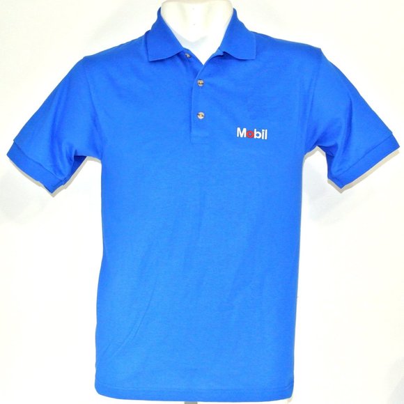 MOBIL Gas Station Oil Employee Uniform Polo Shirt Blue NEW Size L Large - Picture 7 of 7